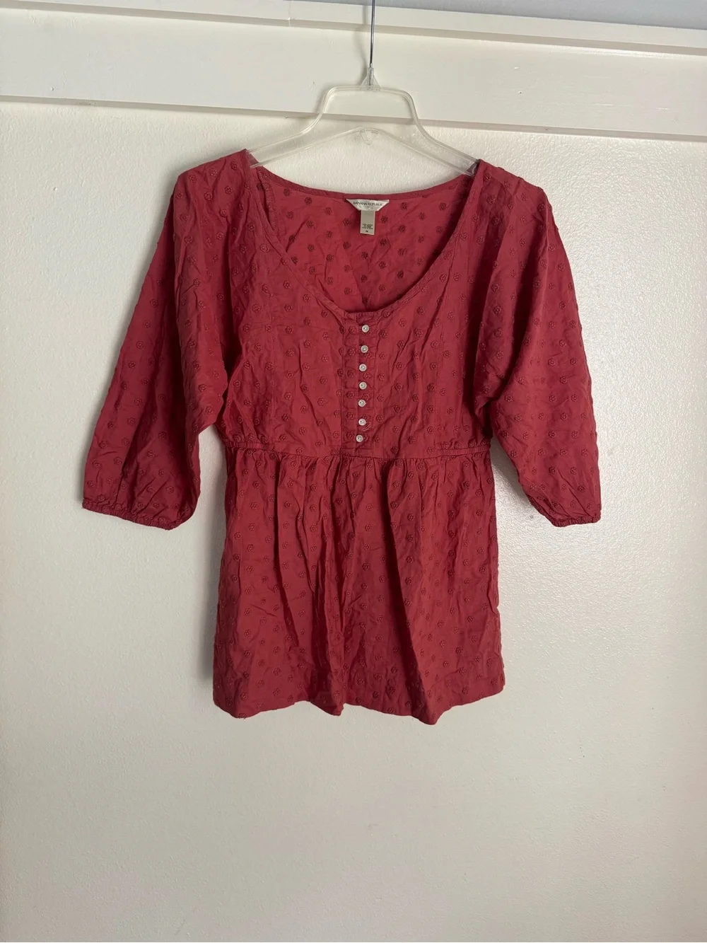Banana Republic Pink Swiss Dot Peasant Blouse Medium Boho Cottagecore Cotton Top